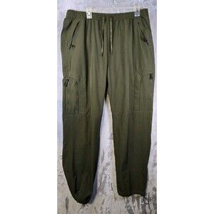 Womens Hiking Pants 2xl Green Zip Pockets Drawstring Waist Cinch Ankle Nylon